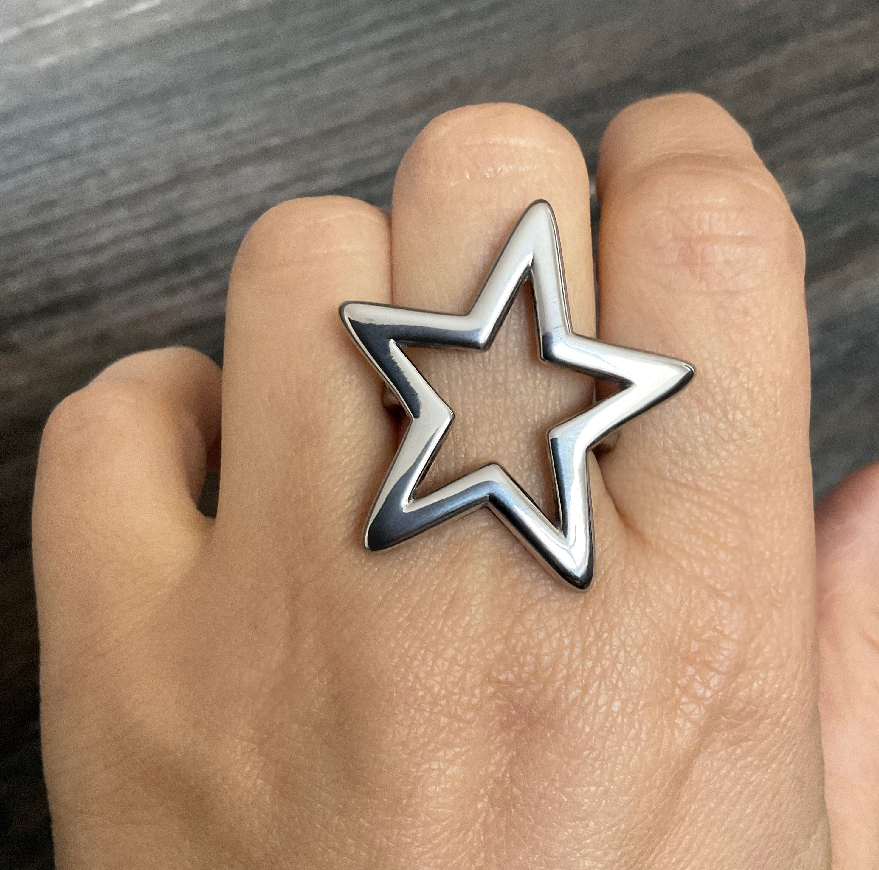 B*r様 Large Star Ring Silver 925 16号 ラージス Star Ring, Unisex Statement Jewelry, Stainless Steel Jewelry - Etsy