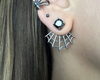 Spider Web Earrings, Ear Jacket, Front Back Earrings, Spider