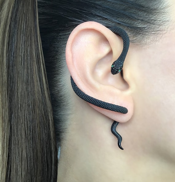 Snake Ear Cuff, Snake Wrap Earring, Black Snake Earring, Ear Cuff 
