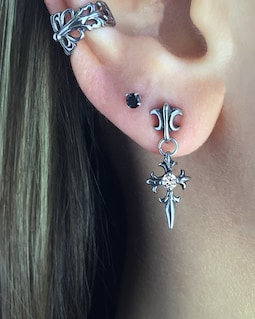 Oxidized Stainless Steel Cross Stud Earrings: Gothic Fleur De Lis