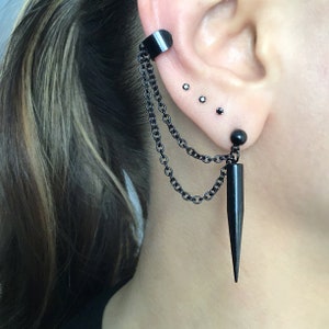 Ear Cuff With Spike Earring, Spike Earrings, Mismatched Earrings, Black ...