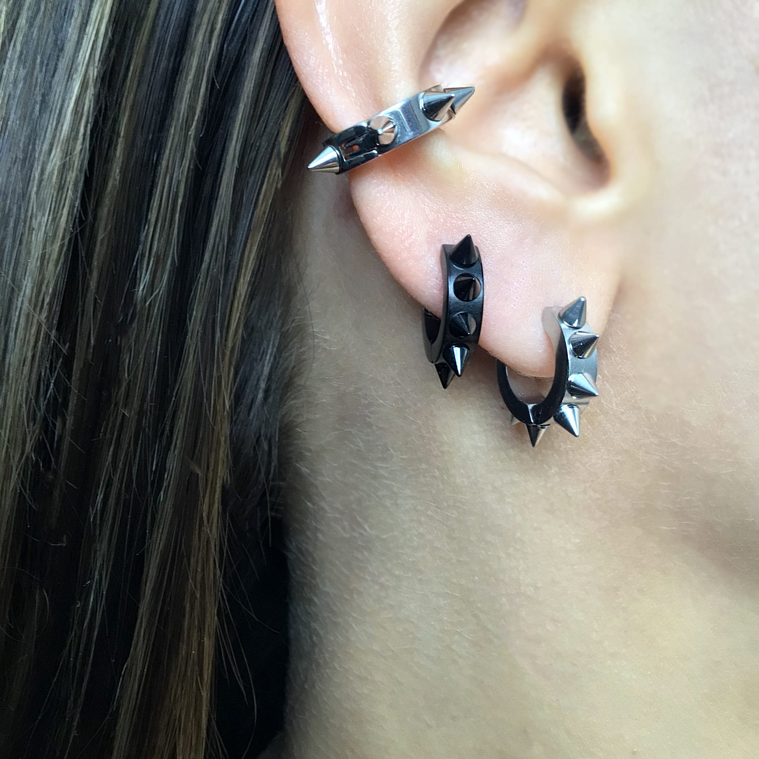 【予約】 Hoop Black Earrings, Hoop Spike Earrings, Earrings Spike アクセサリー