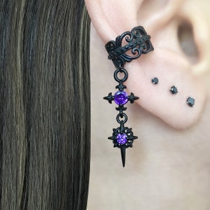 Starburst ear cuff, Star ear cuff, gothic ear cuff, single earring, gothic earring, ear cuff, cuff earring, star earring. fake piercing