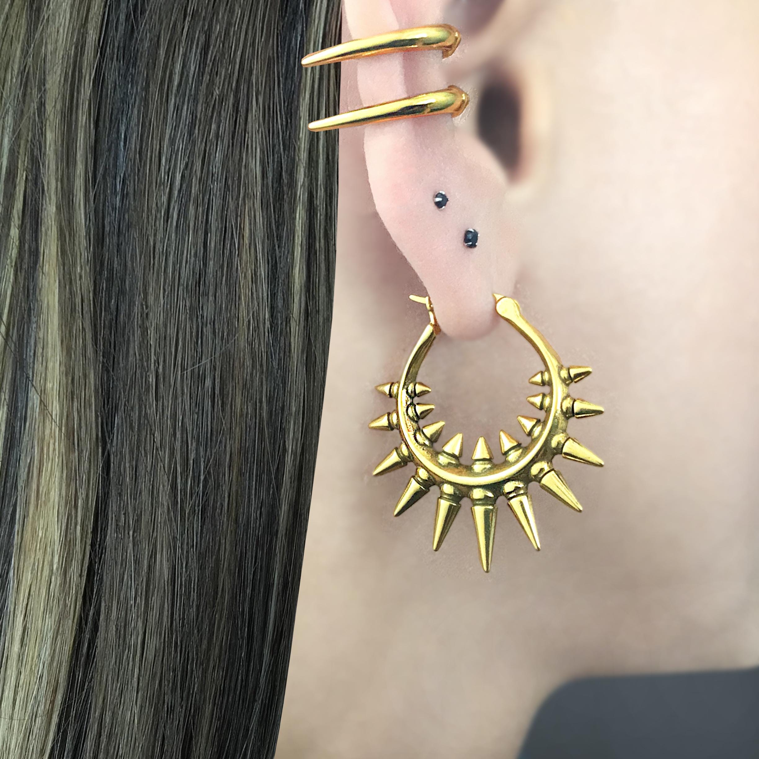 Hoop With Double Spikes, Spikes Earrings, Spikes Hoop