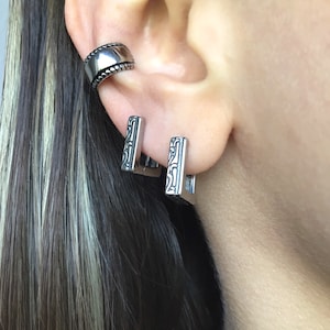Geometric oxidized  hoop earrings, hoop earrings, tribal earrings, gothic jewelry, square hoop earrings, mans hoops, mans hoop earrings