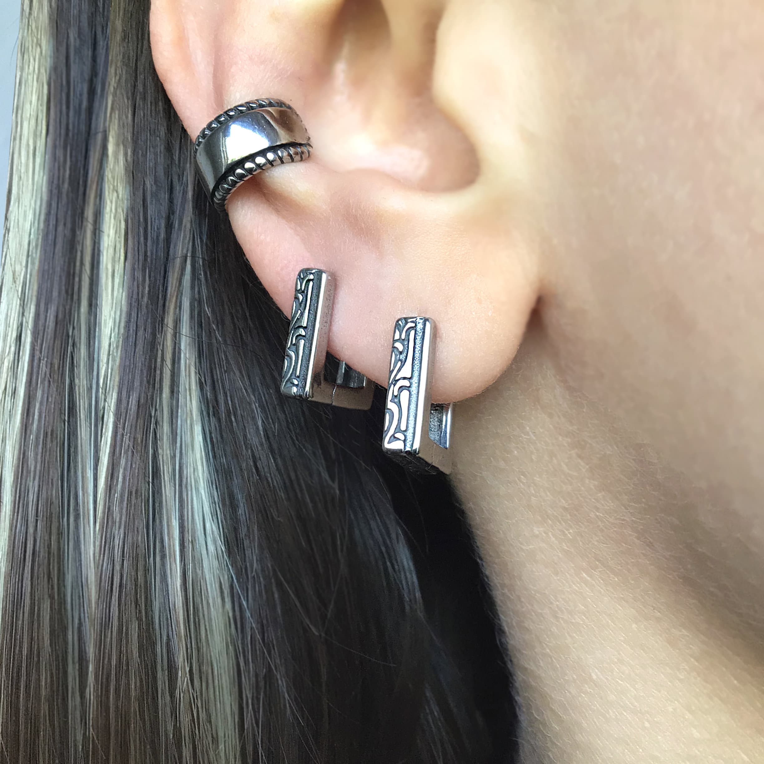 Geometric Oxidized Hoop Earrings Hoop Earrings Tribal Earrings