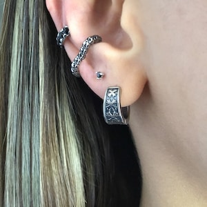 Oxidized Cross hoop earrings, hoop earrings, huggie earrings, huggie hoop, gothic jewelry, mens hoops, cross earrings, cross hoops
