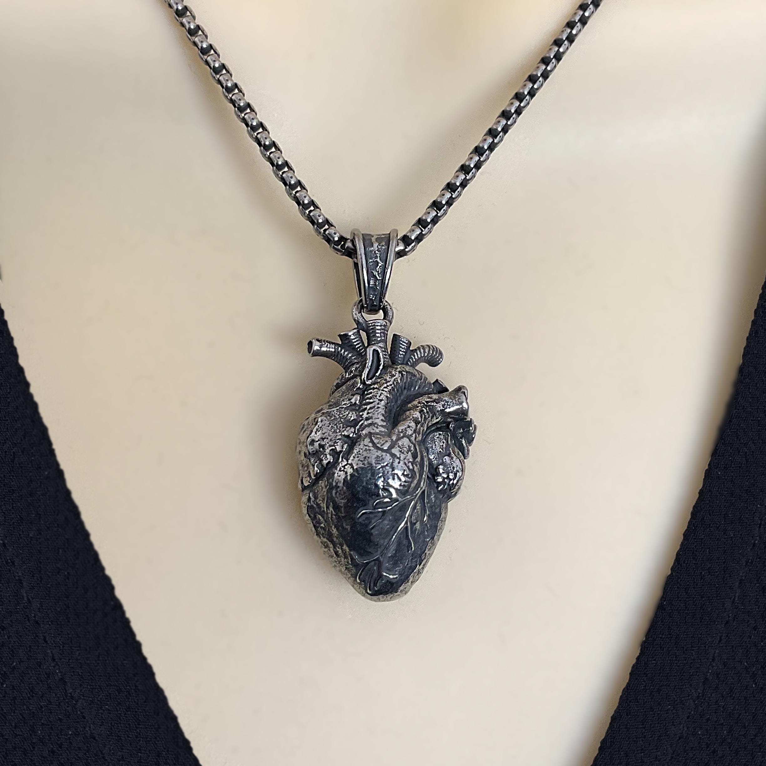 Anatomical Heart Pendant, Realistic Stainless Steel Gothic