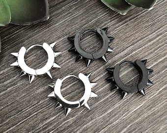 Spike hoop earrings, Black hoop earrings, spike earrings, Spiky hoops, gothic jewelry, mens hoops, punk earrings, black earrings