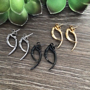 Claw earrings, front back earrings, claw jewelry, stainless steel earrings, gothic jewelry, ear jacket, dragon claw jewelry, front back stud