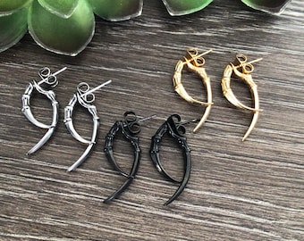Claw Earrings, Gothic Ear Jacket, Front Back Studs, Stainless steel jewelry