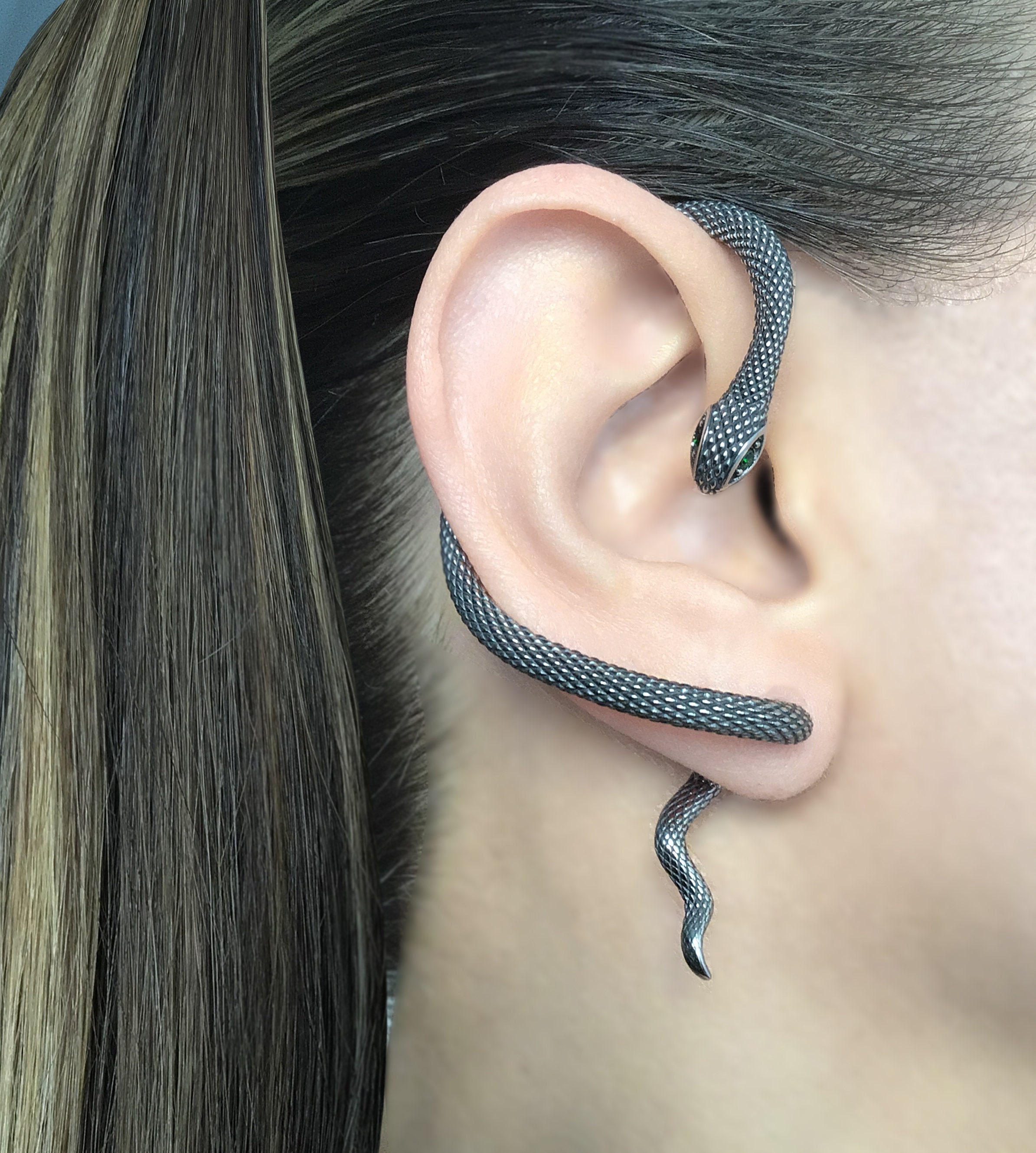 Snake Ear Cuff, Snake Wrap Earring, Black Snake Earring, Ear Cuff