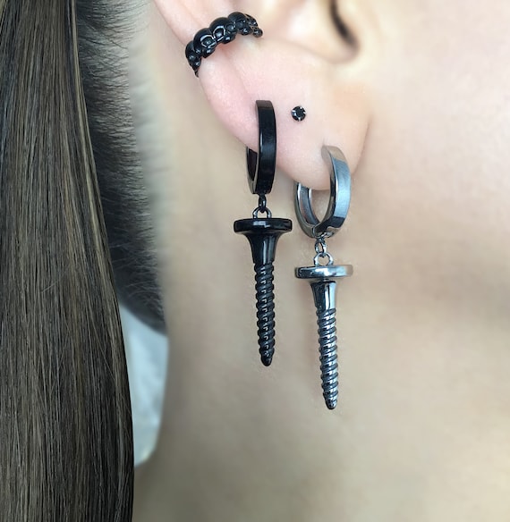 Screw Hoop Earrings,screw Earrings, Hoop Earrings, Gothic Jewelry