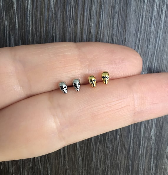 Sterling Silver Tiny Skull Earrings Skull Studs Skull Jewelry