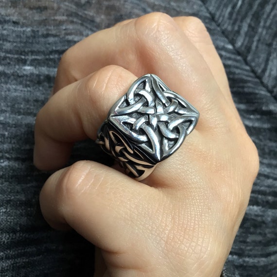 Viking Celtic Knot Rune Stainless Steel Rings Gold / US 13