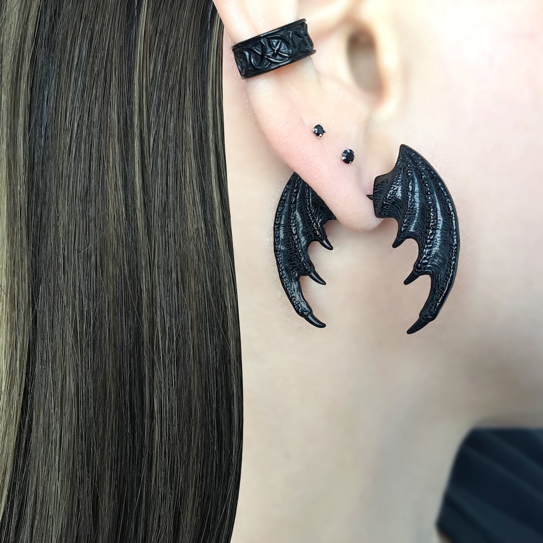Dragon Wing Earrings, Front Back Earrings, Dragon Earrings, Gothic Jewelry, Ear Jacket, Dragon
