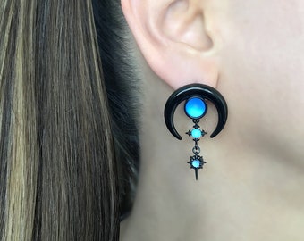 ★BLACK PURPLE★送料込★韓国★人気★Signity symbol earrings Moon and Star Earrings With Purple Stone ,star Earrings,moon