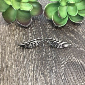 Angel wings crawler earrings, Angel wings earring, Wings earrings, Gothic earrings, ear crawler, ear climber, angel wings jewelry image 4