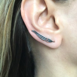 Feather Ear Crawler, Gothic Ear Climber, Stainless steel jewelry