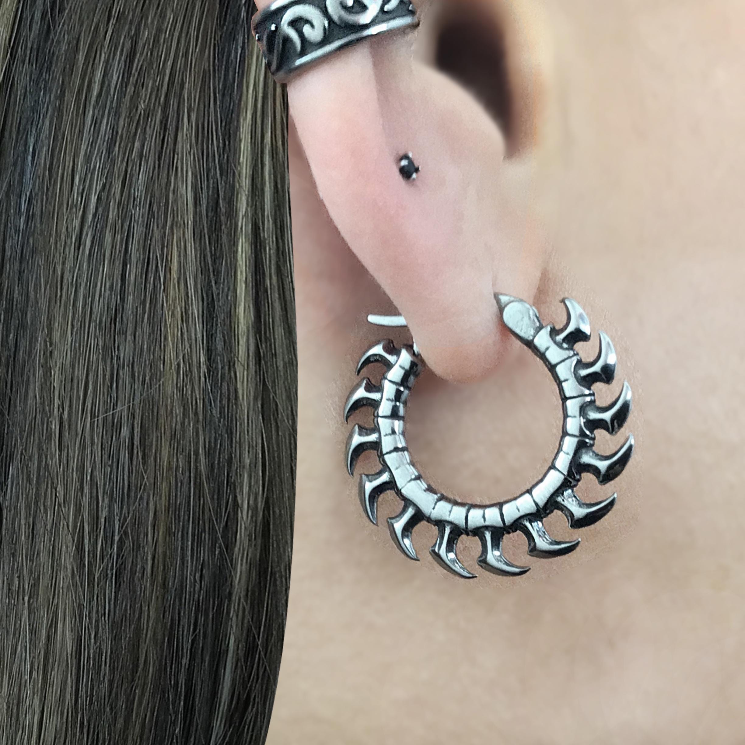 Spine Hoop Earrings, Stainless Steel Gothic Jewelry - Etsy