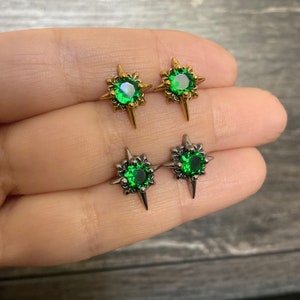 North Star earrings, North Star studs, emerald earrings, green earrings gothic jewelry, gothic earrings, star earrings star studs,North Star
