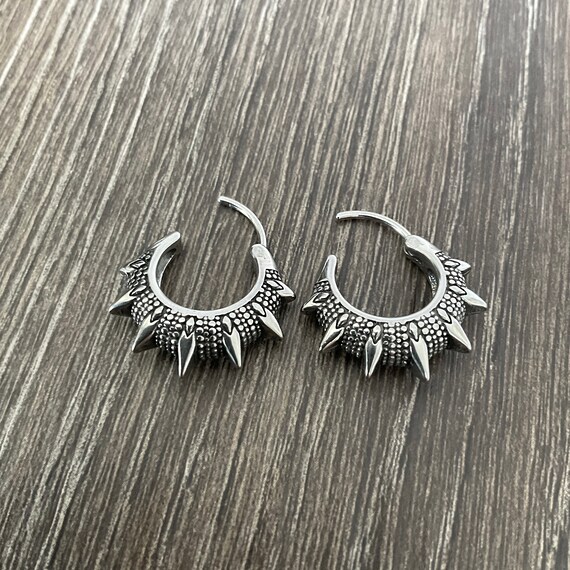 Acciaio Inox Orecchini A Cerchio Gotico Rivetti Sfera Punte - Foto 2