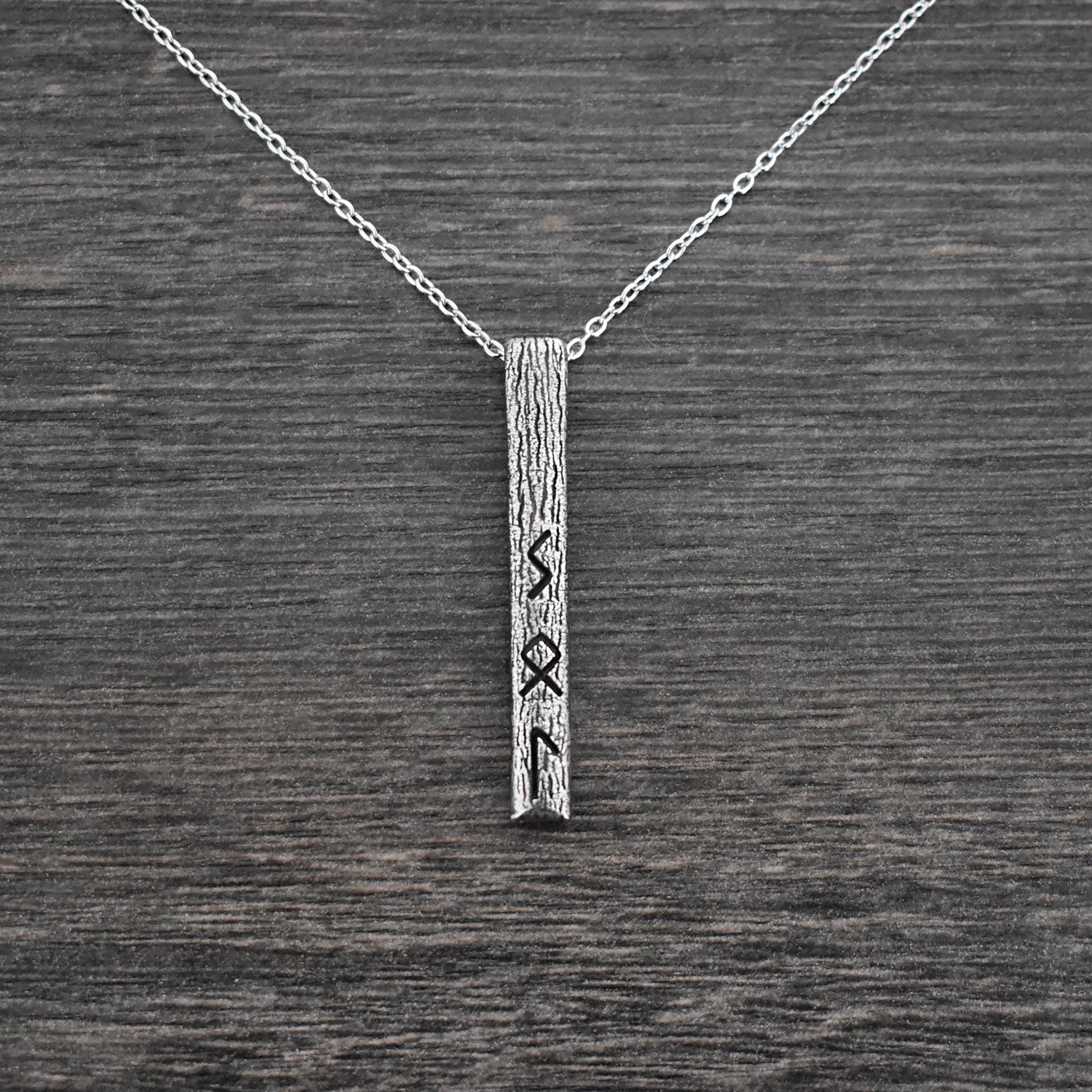 Rune Pattern Bar Textured Rune Bar Necklace ,norse Inspired Pendant in Stainless Steel ...