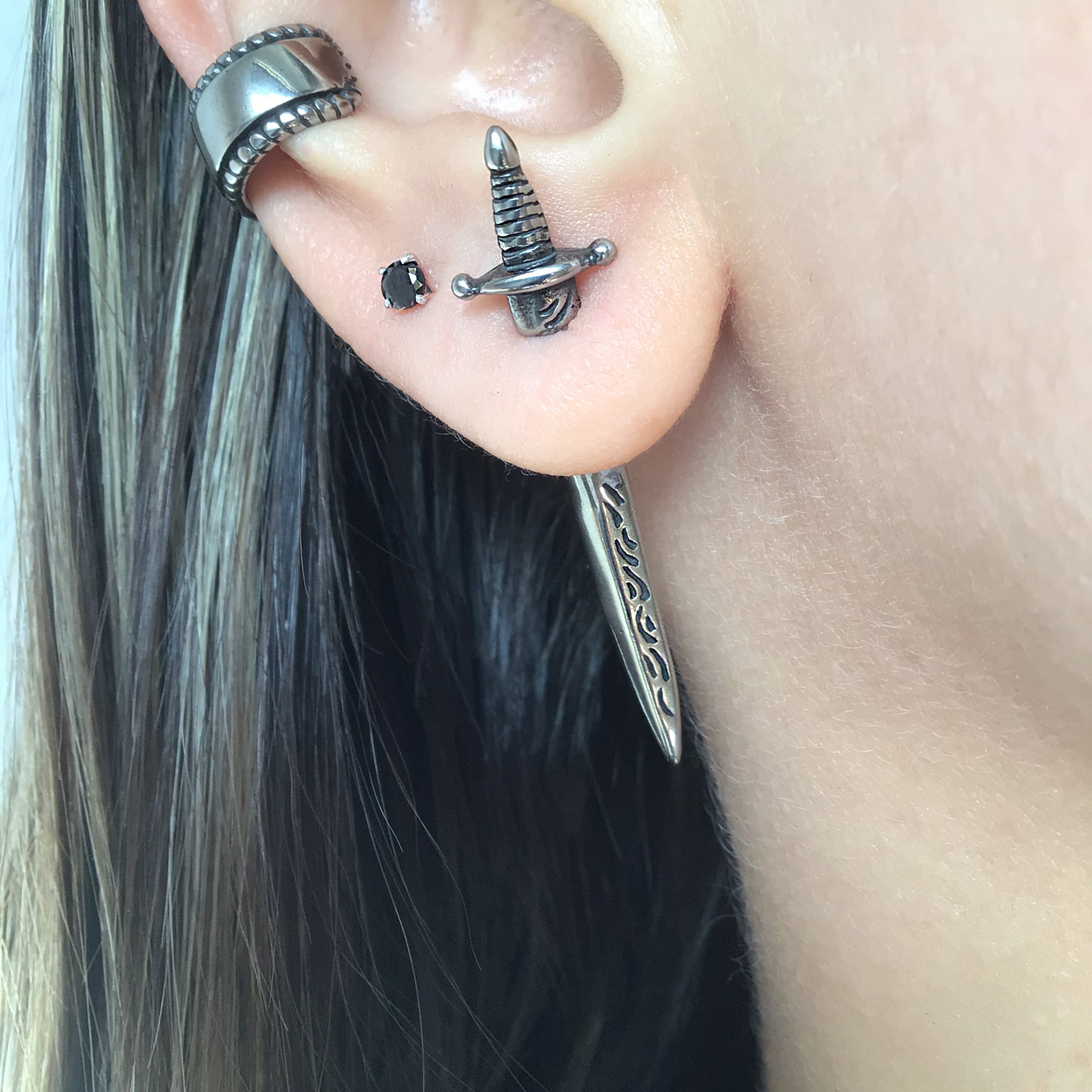 Gothic Stainless Steel Sword Earrings, Front Back Ear Jacket - Etsy