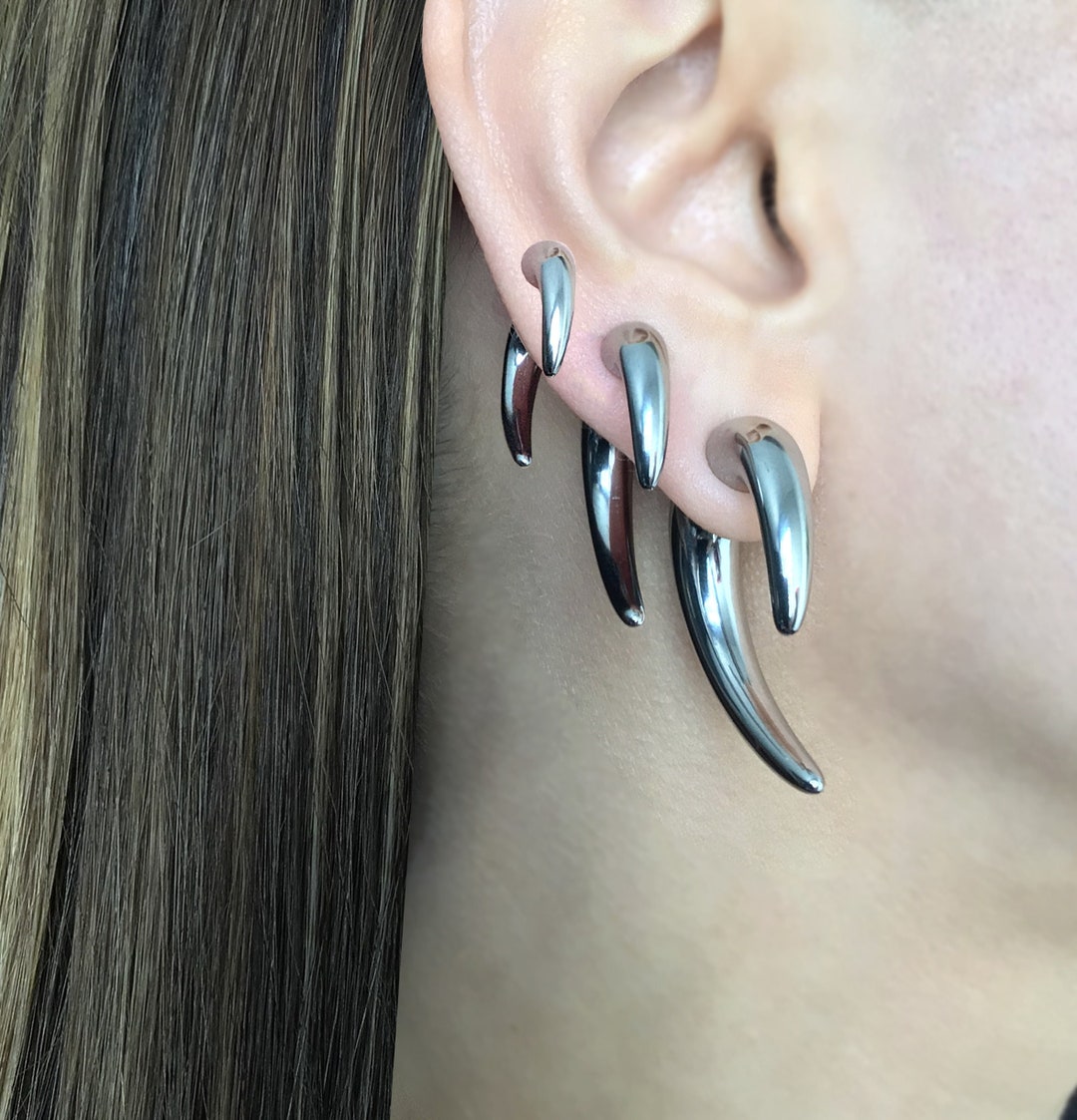 Claw Earrings, Front Back Earrings, Claw Jewelry, Stainless Steel Earrings, Gothic Jewelry, Ear Jacket, Dragon Claw Jewelry, Front Back Stud - Etsy Japan