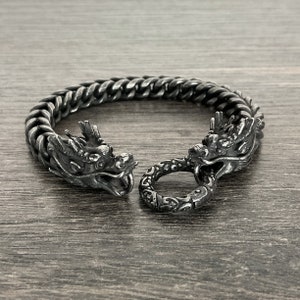 Dragon bracelet, Dragons men&#39;s bracelet, gothic bracelet, mens bracelet, stainless steel dragon bracelet, oxidized stainless steel bracelet