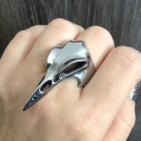Raven Skull Ring Skull Ring birds Skull Jewelry Gothic - Etsy