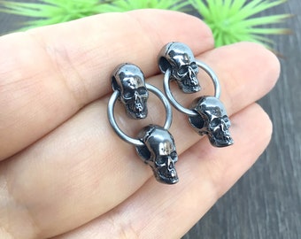 Skull earrings, skull studs, stainless steel earrings, gothic jewelry, mens earrings, gothic earrings, biker jewelry, skull jewelry