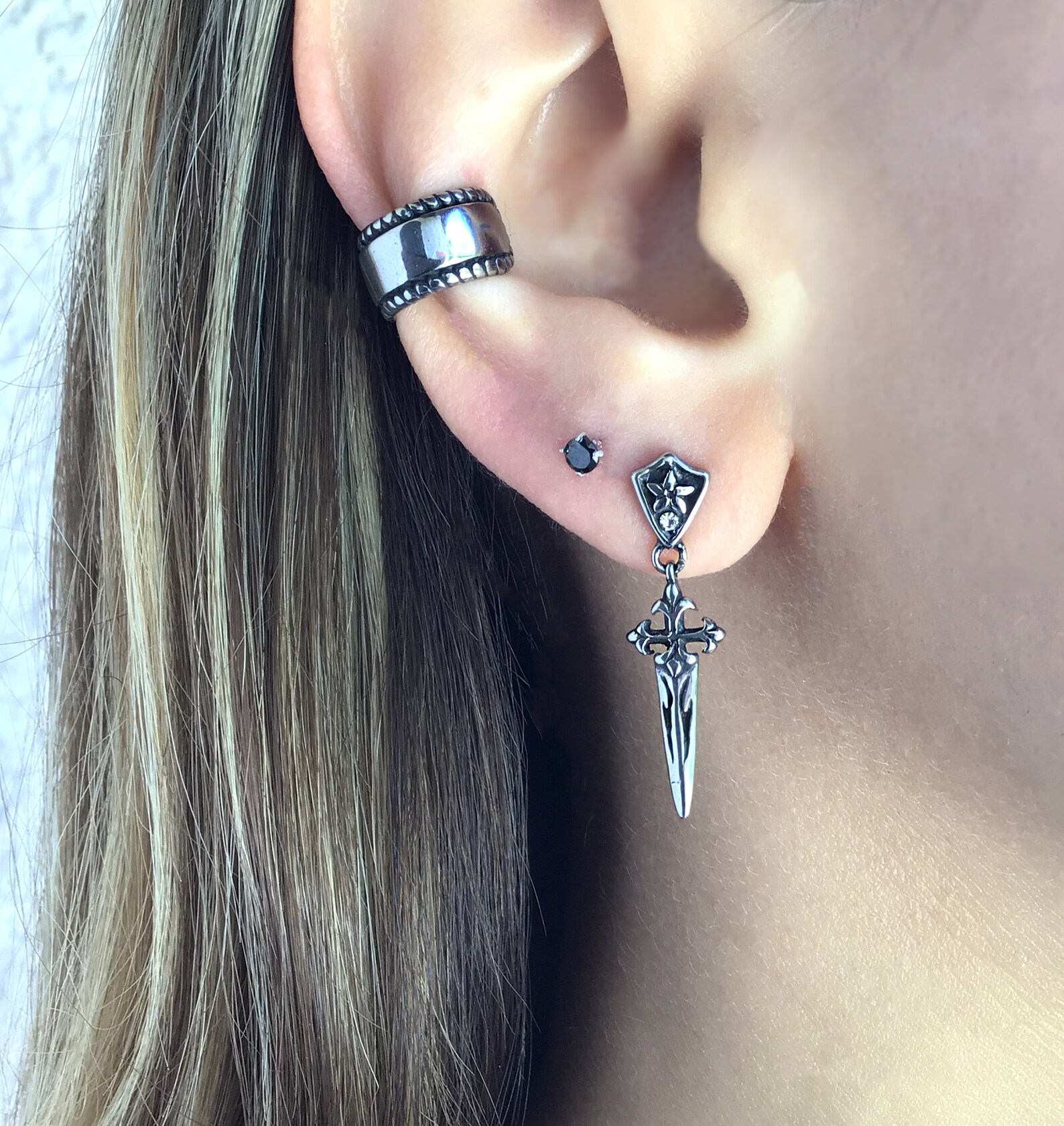 Dagger Earrings Dagger Studs Cross Earrings Stainless Steel Etsy