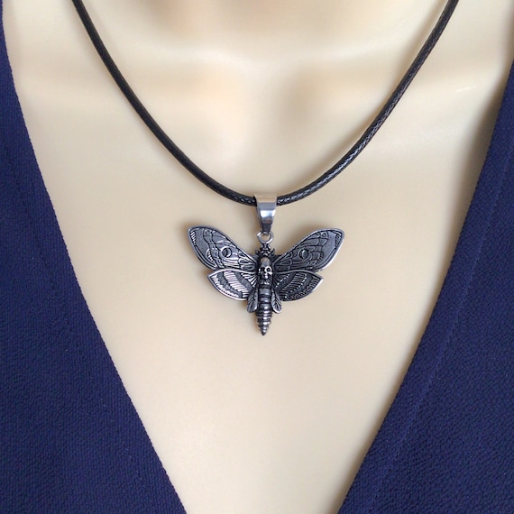 Moth pendant, Death Head Moth necklace, stainless steel jewelry,Moth jewelry, gothic necklace, unisex necklace, large pendant