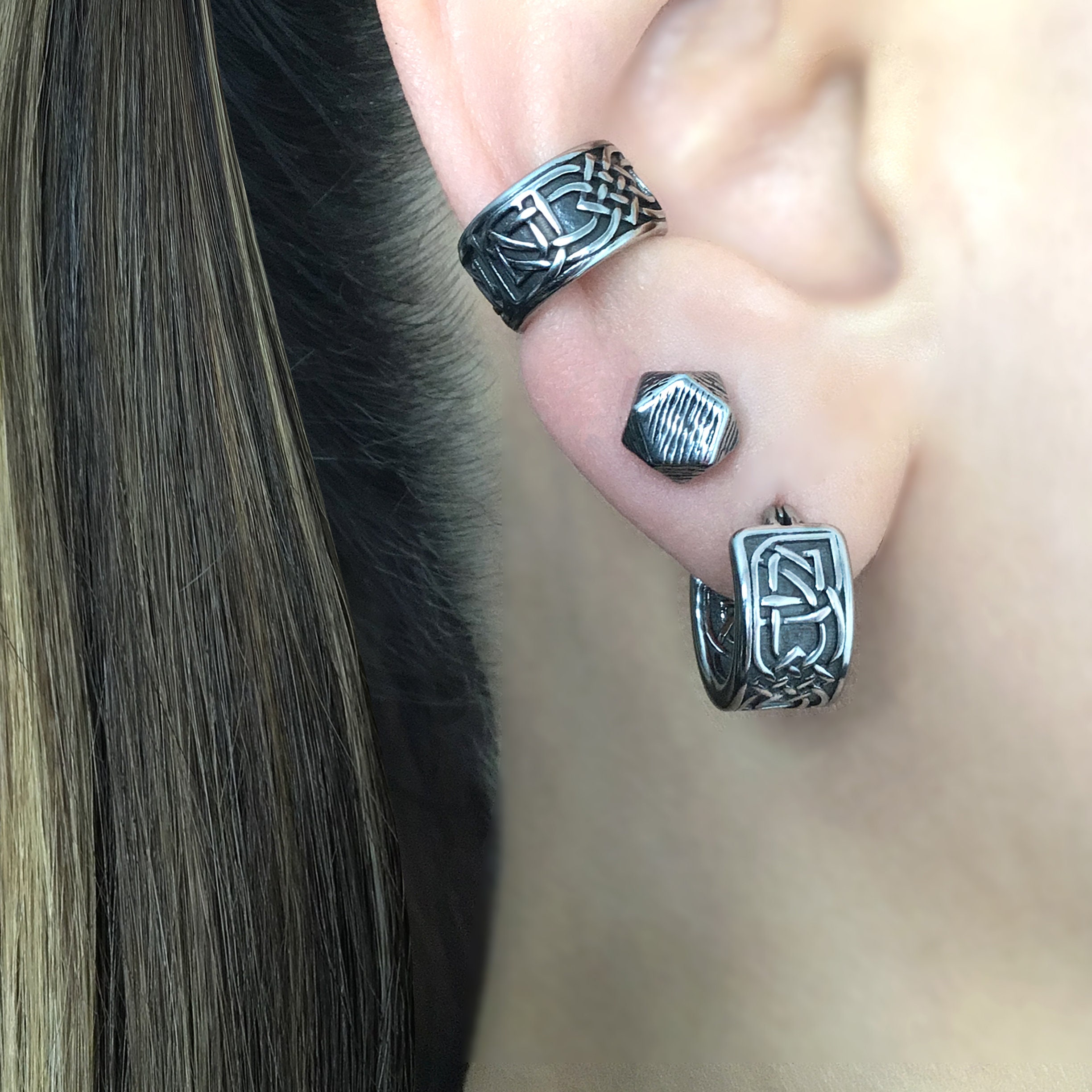 Celtic Knot Hoop Earrings, Stainless Steel, Viking Norse Jewelry