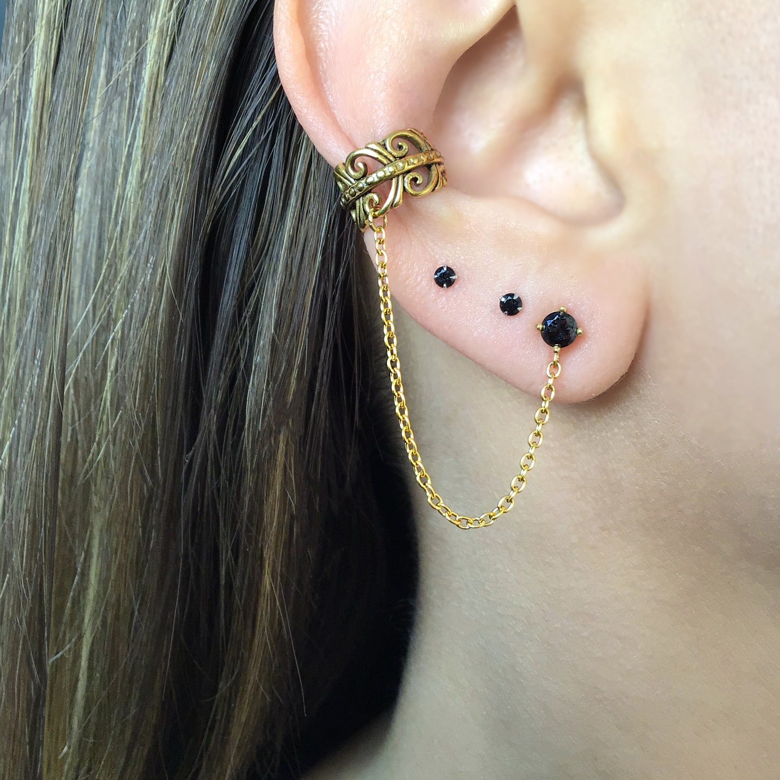 Ear Cuff With Stud Gothic Ear Cuff Stainless Steel Earrings Etsy