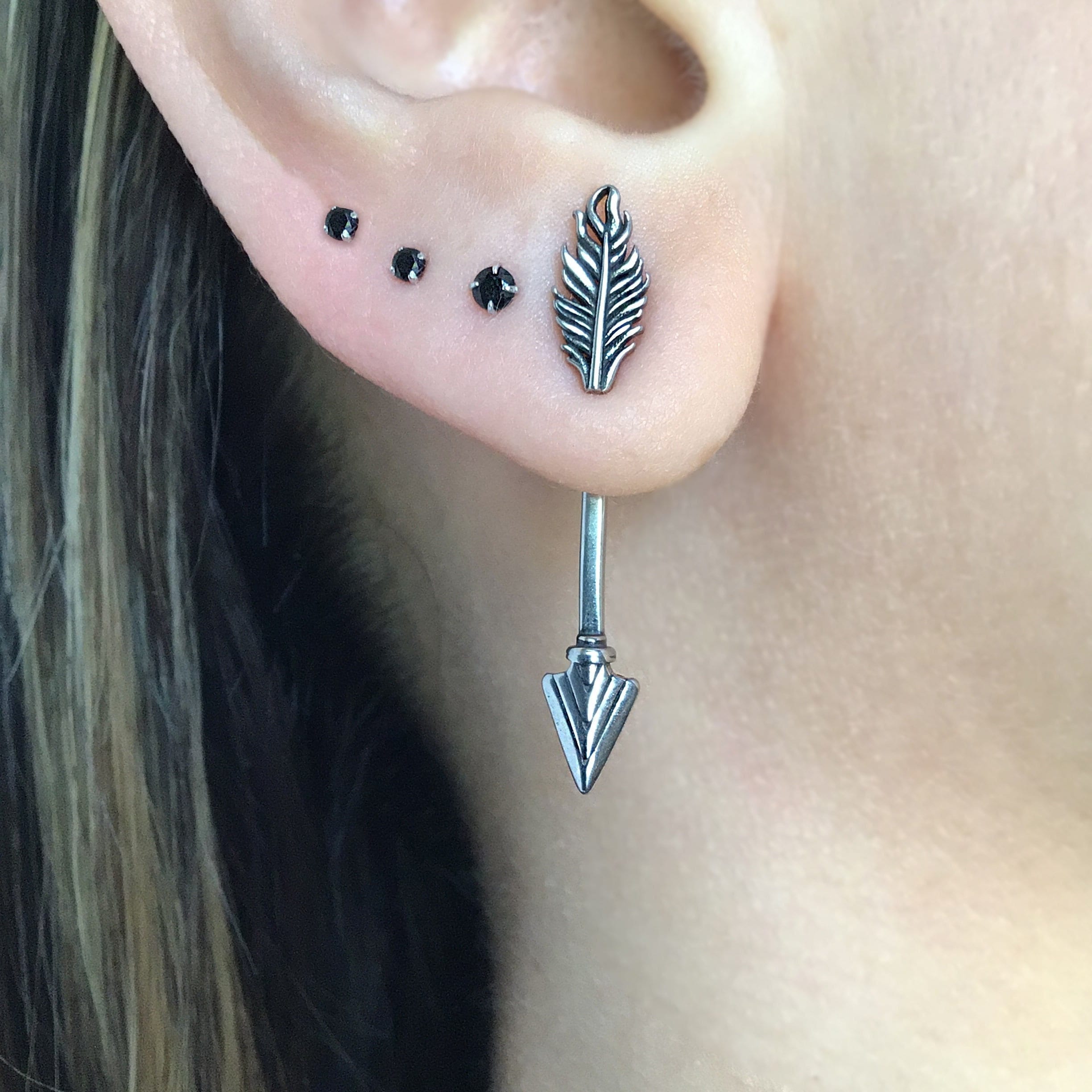 Arrow earrings, front back earrings, arrow jewelry, stainless steel earrings, gothic jewelry, ear jacket, front back earrings, arrow jewelry