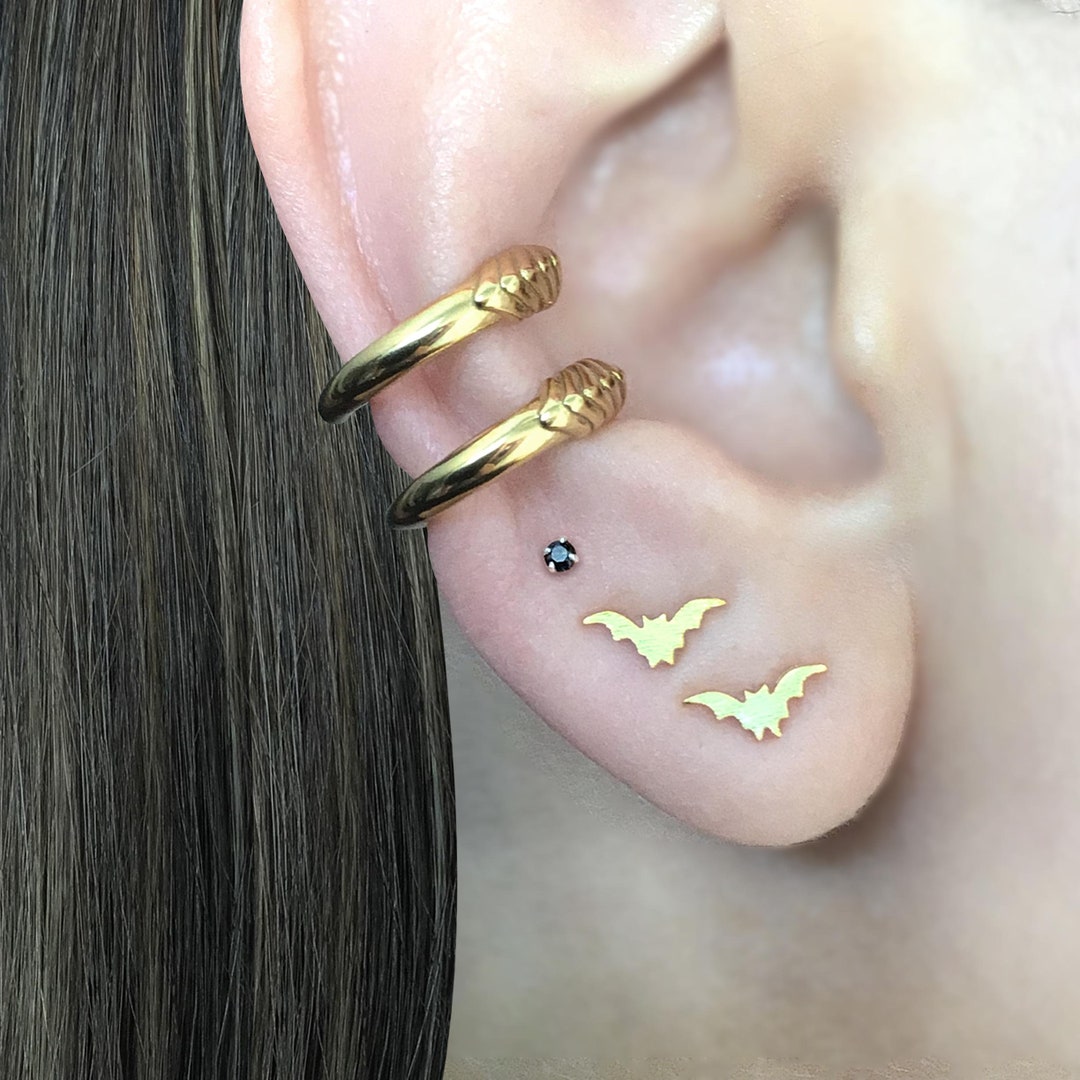 Bats Earrings, Black Bats Studs, Sterling Silver Tiny Bats Earrings, Gothic Jewelry, Mens Earrings, Gothic Earrings, Tiny Studs - Etsy Japan