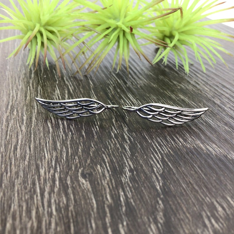 Angel wings crawler earrings, Angel wings earring, Wings earrings, Gothic earrings, ear crawler, ear climber, angel wings jewelry image 2