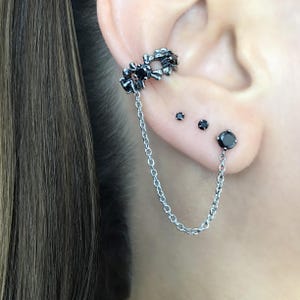 Ear cuff with stud, gothic ear cuff, Single earring, gothic jewelry, gothic earrings, ear cuff,4mm stud, statement earring