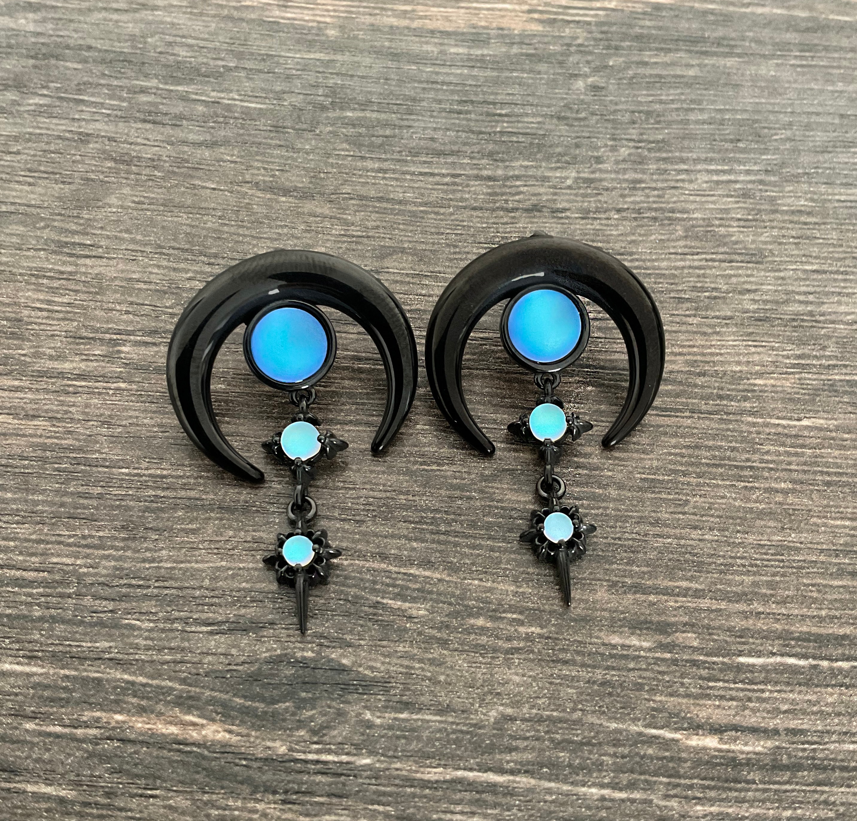 Crescent Moon And Star Dangle Earrings: Sterling Silver Stainless Steel Hooks Option
