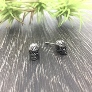 Skull earrings, skull studs, skull jewelry, stainless steel earrings, gothic jewelry, mens earrings, gothic earrings, biker jewelry
