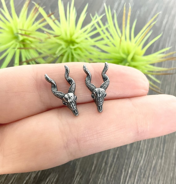 Antelope  skull earrings, Kudu skull studs, Gothic earrings, gothic studs, animal skull earrings, gothic jewelry, mens earrings