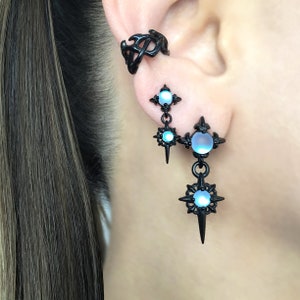 Starburst earrings, Star earrings, Gothic earrings, Gothic star earrings, Black earrings, men&#39;s earrings, North Star earrings
