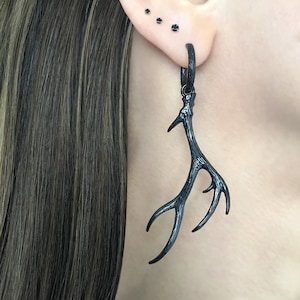 Deer antlers hoop earrings, Antlers hoop earrings, deer antlers hoops stainless steel earrings gothic earrings, deer earrings, deer antlers