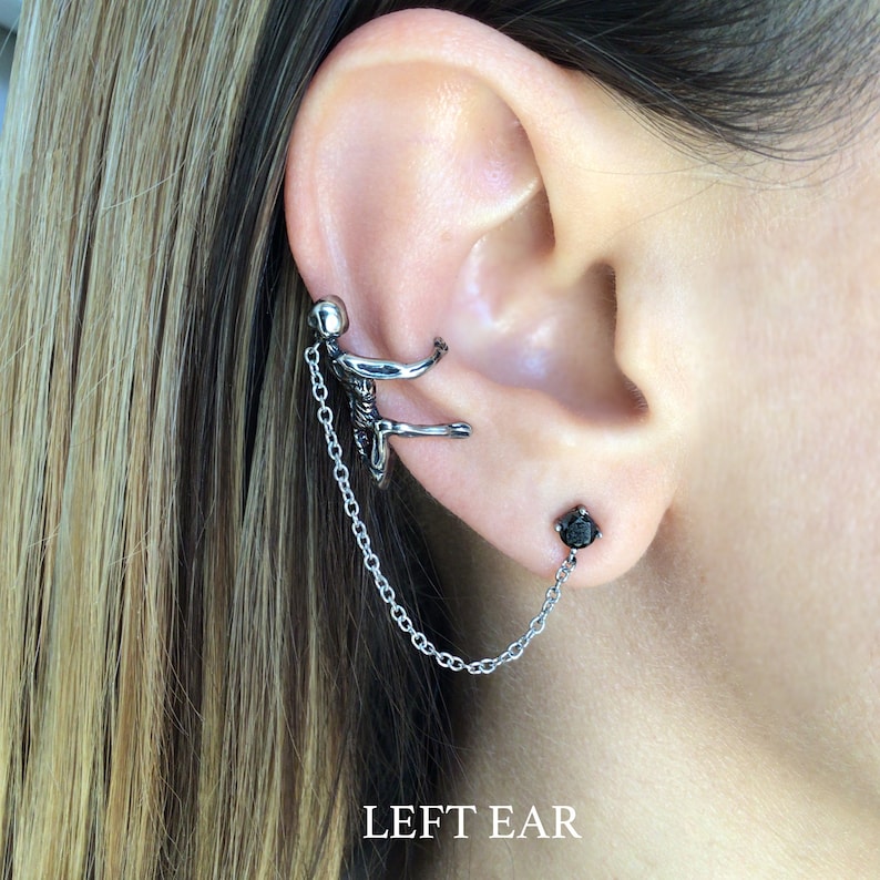 Ear Cuff With Stud Gothic Ear Cuff Stainless Steel Earrings Etsy