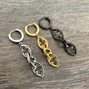 thumbnail image 2 of 9K Gold Filled Vintage Gothic Cross Hoop Earrings – Simulated Diamond, Unisex 2 of 4