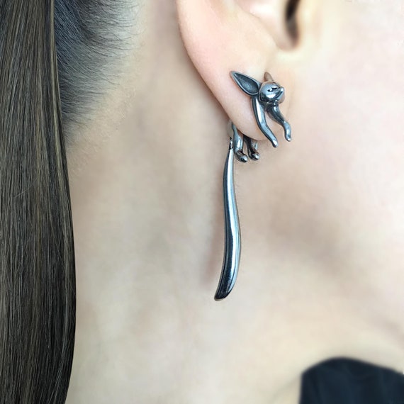 Fox earrings, Fox Front back earringsFox ear jacket, stainless steel earrings, long earrings, statement earrings, cute earrings