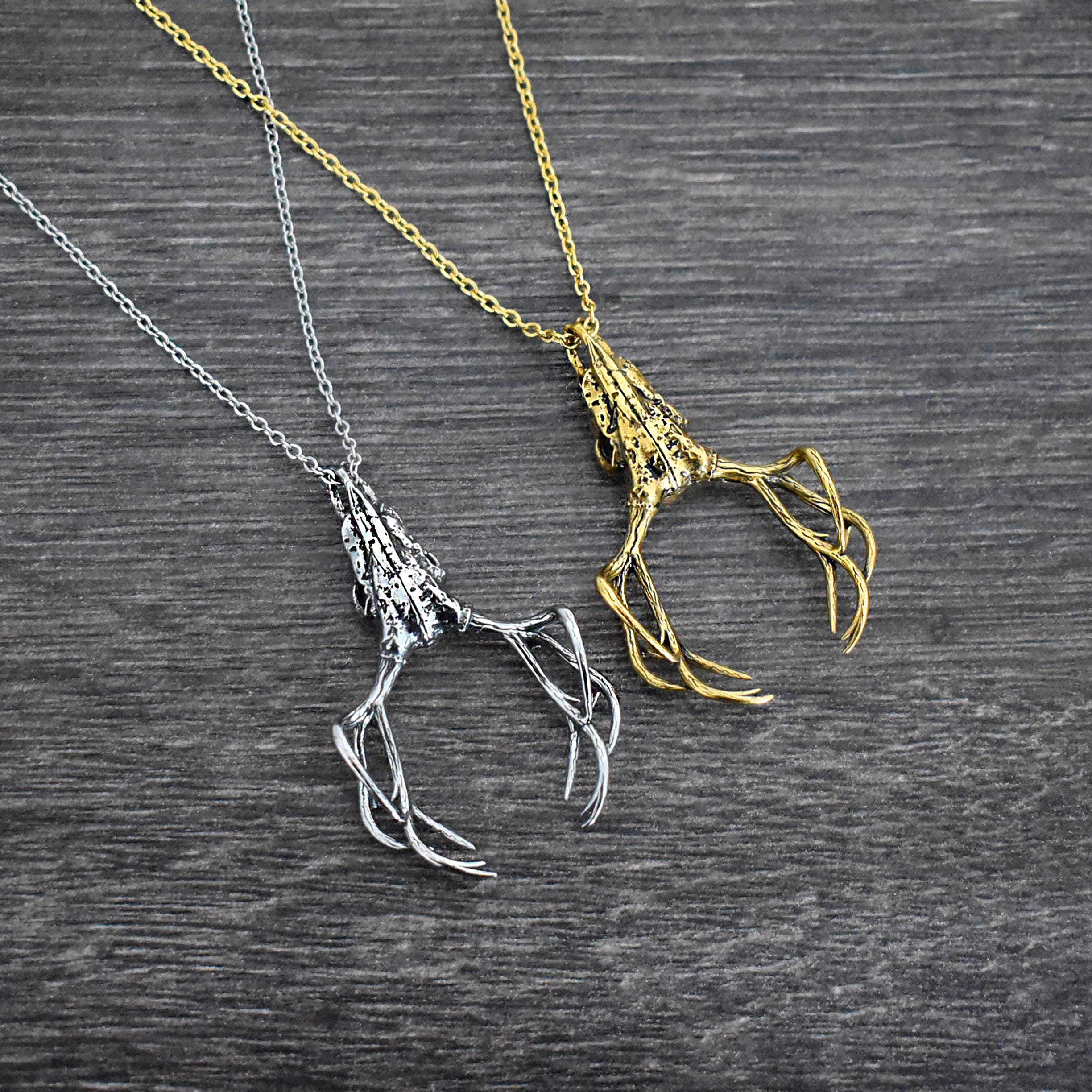 鹿の頭部デザイン ネックレス 鹿の頭蓋骨と角のネックレス、鹿のネックレス、角のネックレス