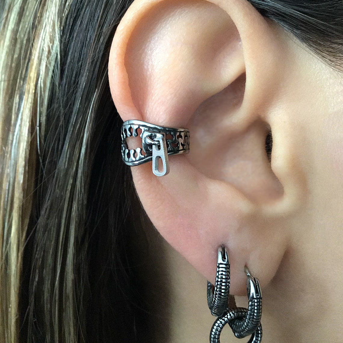 Zipper Ear cuff gothic ear cuff stainless steel earrings Etsy